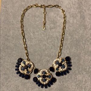 Jcrew statement necklace- blue, rhinestone, gold